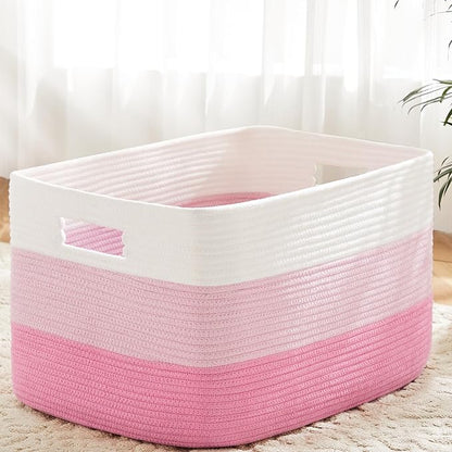 Blanket Basket,Rectangle Woven Baskets for Storage,30L Laundry Basket for Decorative Nursery Blanket,Toys,Dirty Clothes and Magazine in Shelves,Baby Room,and Living Room