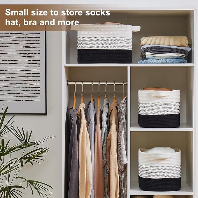 Storage Basket for Organizing, Woven Baskets for Storage, Rectangle Decorative Baskets for Shleves, Closet, Toys, Books, Nursery Organizer Bins - Pack of 3 (Gradient Black)