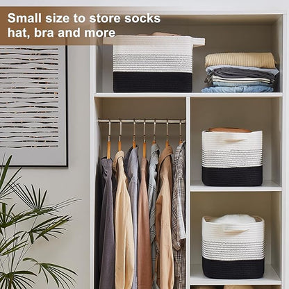 Storage Basket for Organizing, Woven Baskets for Storage, Rectangle Decorative Baskets for Shleves, Closet, Toys, Books, Nursery Organizer Bins - Pack of 3 (Gradient Black)