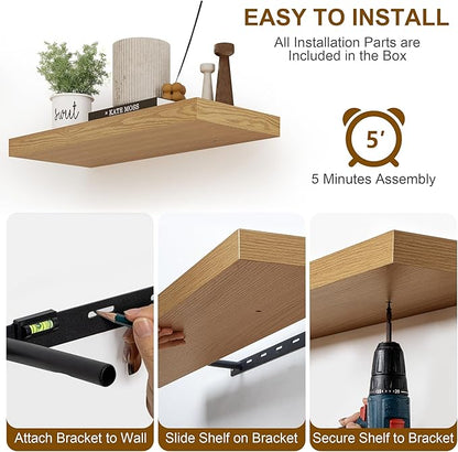 Fun Memories Floating Shelves, 8 Inch Deep Floating Shelves, Rustic Wood Fireplace Mantel 48 in Long, 48 x 8 Floating Wall Shelves for Living Room, Kitchen, Bedroom, Oak Color, 1 Pack