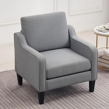 VINGLI Mid Century Modern Accent Chair, Light Grey Fabric Accent Chairs for Living Room Upholstered Armchair with Scooped Arms for Bedroom, Apartment, Studio, Office, Waiting Room