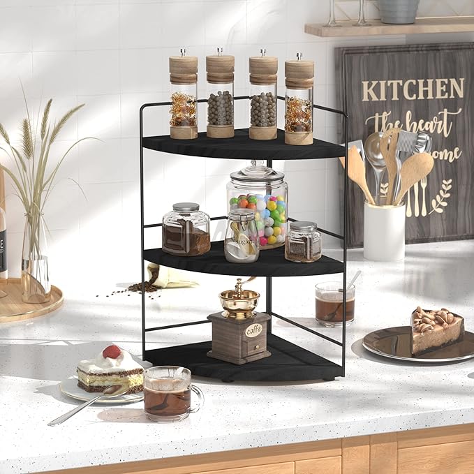 ZGO 3-Tier Bathroom Organizer Countertop, Corner Bathroom Counter Organizer, Makeup Organizer for Vanity Skincare Organizers and Storage, Bathroom Counter Storage(Black)