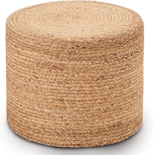 Wimarsbon 18'' Ottoman Pouf, Natural Braided Poof, Rustic Handweave Lounge Pouffe, Boho Footrest Stool for Bedroom, Accent Table or Seat for Living Room (Natural-LD)