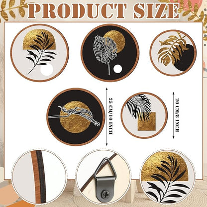 Qunclay 5 Pcs Wall Art Decor Wooden Living Room Wall Decor Bohemian Hanging Farmhouse Geometric 10'' and 8'' Aesthetic Wood Minimalist Posters for Bedroom(Rustic, Leaf)