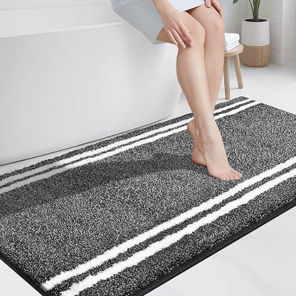 PURRUGS Bathroom Rug Non-Slip Machine Washable 30" x 60", Super Absorbent and Quick Dry Shaggy Microfiber Bath Mat, Extra Soft and Plush Bath Rug for Bathtub, Shower and Sink, Charcoal
