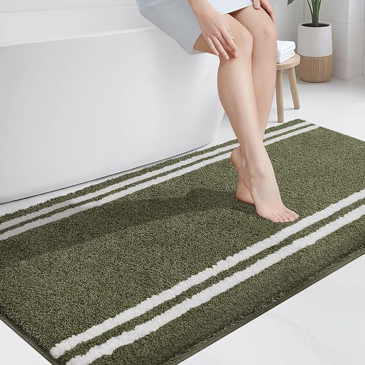 PURRUGS Bathroom Rug Non-Slip Machine Washable 30" x 60", Super Absorbent and Quick Dry Shaggy Microfiber Bath Mat, Extra Soft and Plush Bath Rug for Bathtub, Shower and Sink, Olive Green