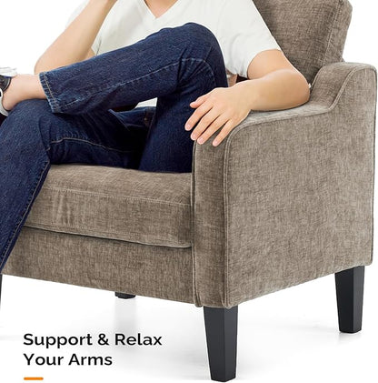 VINGLI Accent Chair for Living Room Chairs Light Brown Reading Chair for Bedroom Scooped Arm Chair Mid Century Modern Accent Chairs Upholstered Comfy Chair for Apartment, Waiting Room