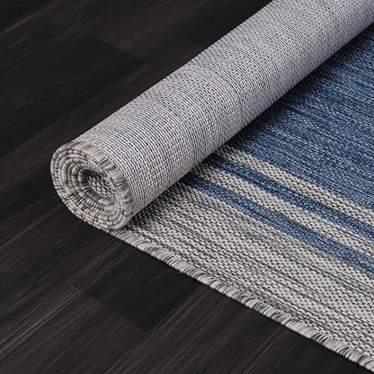 Bordered Outdoor Rug 6x9 Washable Outside Carpet for Indoor Patio Porch Waterproof Easy Cleaning Non Shedding Area Rugs Navy 6 x 9