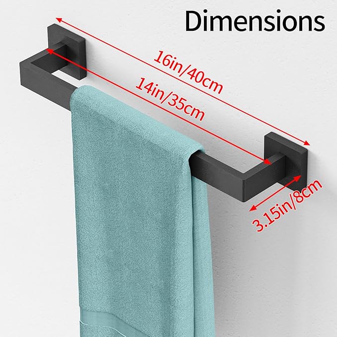 Bathroom Towel Bar,16 Inch Towel Racks for Bathroom Wall Mounted,Stainless Steel Towel Rail Hanger for Wall,Matte Black Towel Holder for Wall, Kitchen(2 Pack)