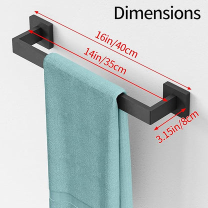 Bathroom Towel Bar,16 Inch Towel Racks for Bathroom Wall Mounted,Stainless Steel Towel Rail Hanger for Wall,Matte Black Towel Holder for Wall, Kitchen(2 Pack)