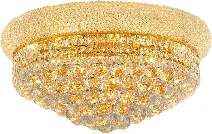 9-Light Crystal Flush Mount Chandelier Ceiling Light Fixture for Living Room Dining Room Bedroom Foyer Entryway Hallway Closet Bathroom (Gold D22)