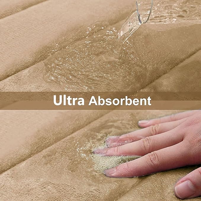 Buganda Memory Foam Bath Mat, 47" x 24", Ultra Soft and Non-Slip Bathroom Rugs, Water Absorbent and Machine Washable Bath Rug Runner for Bathroom, Shower, and Tub, Camel