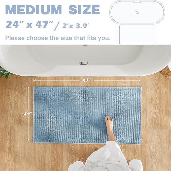 Bathroom Rugs Non Slip Washable, Super Absorbent Thin Bath Mat Quick Dry Low Pile Bathroom Rug, Debim Blue 24"x47"