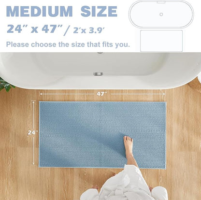 Bathroom Rugs Non Slip Washable, Super Absorbent Thin Bath Mat Quick Dry Low Pile Bathroom Rug, Debim Blue 24"x47"
