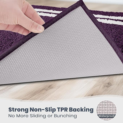 PURRUGS Bathroom Rug Non-Slip Machine Washable 24" x 60", Super Absorbent and Quick Dry Shaggy Microfiber Bath Mat, Extra Soft and Plush Bath Rug for Bathtub, Shower and Sink, Purple