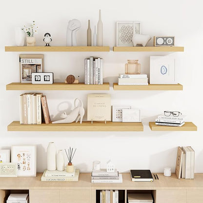 36 Inch Floating Shelves, 3D Textured Wood Grain, 36"x9.25"x1.5" Inch Deep Floating Shelves for Wall, Wooden Shelves for Bathroom, Bedroom, Living Room, Natural, 2 Pieces