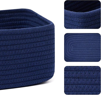 Small Storage Baskets for Organizing | Closet Organizer Bins | Shelf Toy Basket | Woven Rope Baskets | Cube Decorative Box | Shallow Basket | 11.5x7.5x4.7” | 3 Packs Navy Blue
