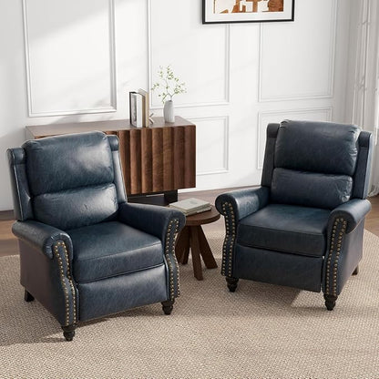 UIXE Pushback Recliner Chair, Faux Leather Armchair Overstuffed Accent Chair for Living Room, Rivet Trim Club Chair Home Theater Single Sofa Bedroom Side Reading Seat - Navy Blue