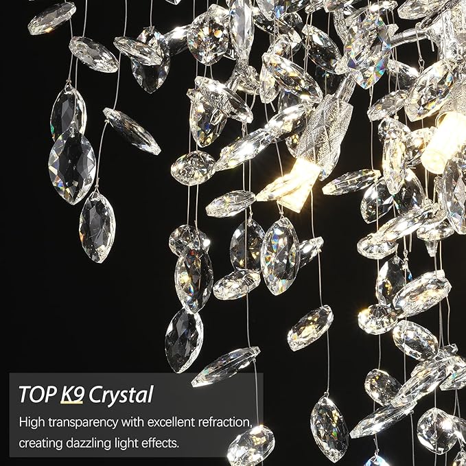 Silver Crystal Tree Branches Chandelier,21 Inchs 6 Lights Modern Round K9 Crystal Chandeliers for Dining Room, Bedroom, Living Room, Foyer,Kitchen Island,Bathroom