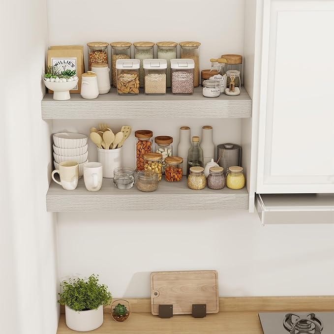 30 Inch Floating Shelves, 12" Deep Floating Shelf Wall Mounted, 30" Wall Shelves, Rustic Deep Bookshelf, Extra Deeper & Thicker Display Shelves for Bedroom, Living Room, Gray, Set of 2