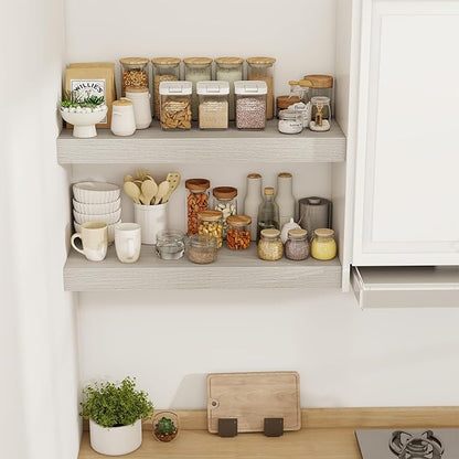 30 Inch Floating Shelves, 12" Deep Floating Shelf Wall Mounted, 30" Wall Shelves, Rustic Deep Bookshelf, Extra Deeper & Thicker Display Shelves for Bedroom, Living Room, Gray, Set of 2