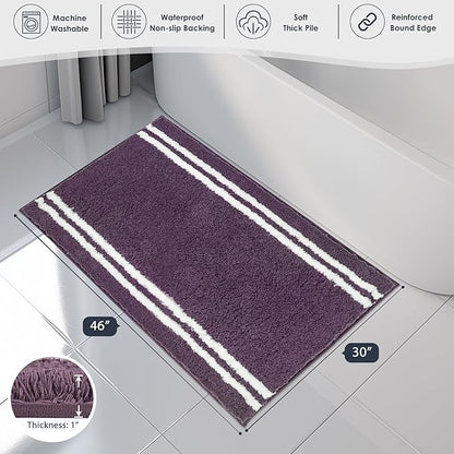 PURRUGS Bathroom Rug Non-Slip Machine Washable 30" x 46", Super Absorbent and Quick Dry Shaggy Microfiber Bath Mat, Extra Soft and Plush Bath Rug for Bathtub, Shower and Sink, Purple