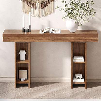 55Inch Farmhouse Console Table,Wooden Rectangular Sofa Table Behind The Couch,Entryway Console Table with Storage for Living Room, Hallway,Entrance (Light Brown)