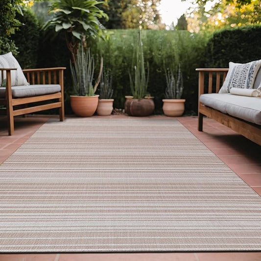 Stripe Outdoor Rug 8x10 Washable Outside Carpet for Indoor Patio Porch Waterproof Easy Cleaning Non Shedding Area Rugs Beige 8 x 10