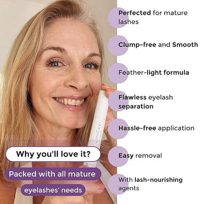 VolumeCare+ Mascara For Older Women - Extreme Length and Volume 2-in-1 Formula - No Clumps, Long-Wearing, Hypoallergenic Mascara For Sensitive Eyes (Natural Black)