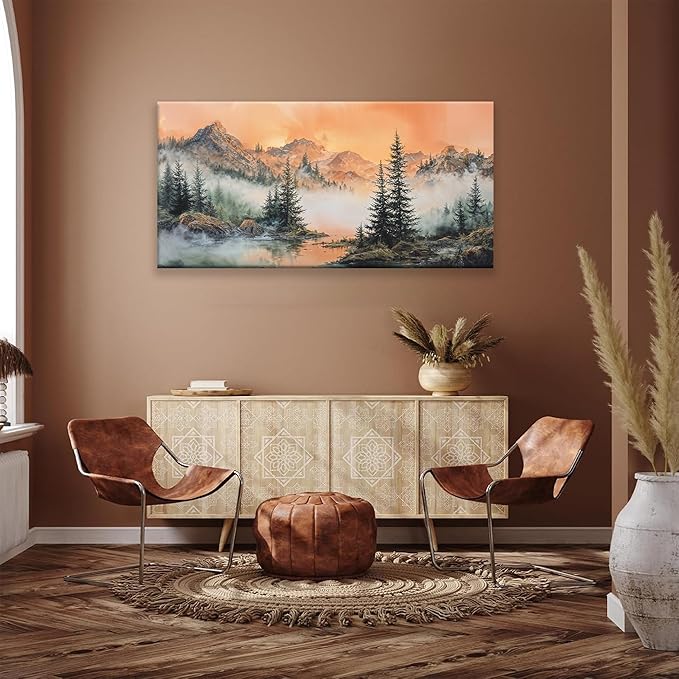 Tsomzxng Large Mountain Wall Art For Living Room Canvas Art Wall Decor For Office Wall Decorations Picture For Bedroom Forest River Landscape Prints Paintings Modern Pictures Artwork 24 X 48 In