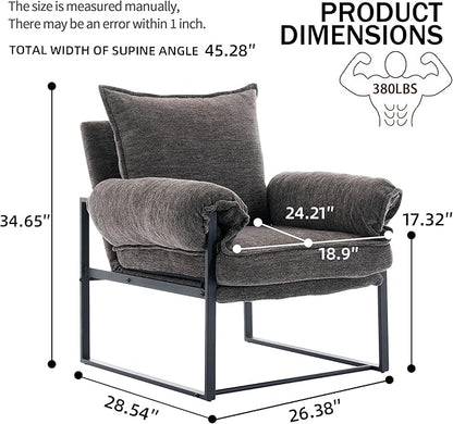 YISHENG Accent Chair with 6-Angle Adjustable Backrest, Chenille Fabric Living Room Chair Upholstered Lounge Chair, Modern Chair Cozy Reclining Chair for Reading Room, 1PC Gray