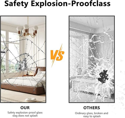 48x24In Black Bathroom Mirror for Wall, Rectangle Mirrors with Metal Frame, Bathroom Rectangular Mirror Modern Wall Mirror for Bedroom Living Room, Entryway Hangs Horizontal or Vertical