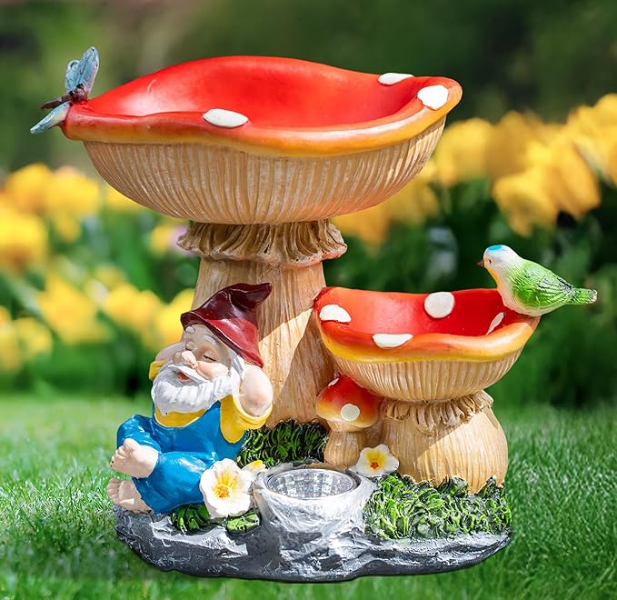 Solar Gnome Statues Figurine Lights - Garden Lighting Outdoor Decorations, Gnome Sleeping Under Mushroom, Yard Art Lawn Ornaments for Porch Patio Balcony - Gnome Gifts for Women Mom