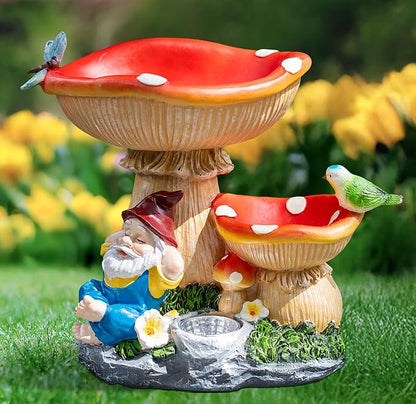 Solar Gnome Statues Figurine Lights - Garden Lighting Outdoor Decorations, Gnome Sleeping Under Mushroom, Yard Art Lawn Ornaments for Porch Patio Balcony - Gnome Gifts for Women Mom