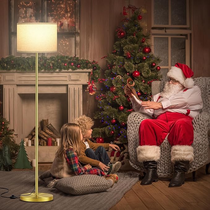 Ambimall 60'' Modern Floor Lamp with Shade, Tall Lamps for Living Room, Bedroom, Office, Dining Room, Beige Shade with Brushed Gold Pole(Without Bulb)