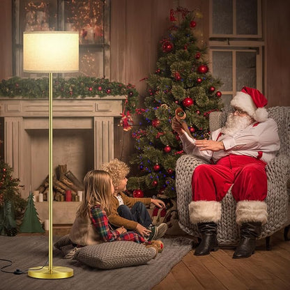 Ambimall 60'' Modern Floor Lamp with Shade, Tall Lamps for Living Room, Bedroom, Office, Dining Room, Beige Shade with Brushed Gold Pole(Without Bulb)