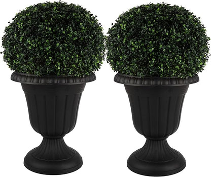 Pure Garden Outdoor Planter 2-Pack - 16x18-Inch Urn Planters - Plastic Plant Pots for Indoor, Outdoor, or Front Porch Decor - Flower Pots (Black)