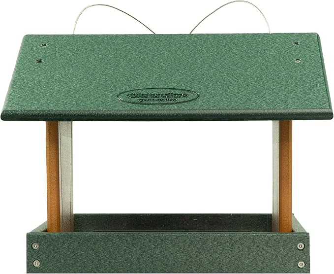 Poly Hanging Hopper Bird Feeder, Large Hanging Bird Feeder for Outside, Outdoors - Amish American Made (Turf Green & Cedar)