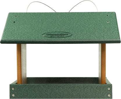 Poly Hanging Hopper Bird Feeder, Large Hanging Bird Feeder for Outside, Outdoors - Amish American Made (Turf Green & Cedar)