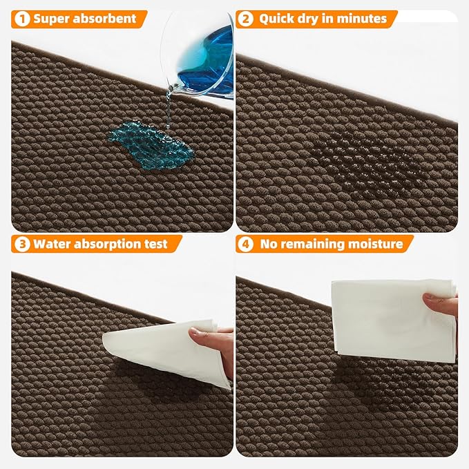 Bathroom Runner Rug, Long Bath Mat Washable Thin Quick Dry Low Pile Bathroom Runner Rugs 24 x 60 Non Slip, Brown 24"x60"
