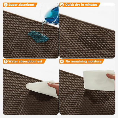 Bathroom Runner Rug, Long Bath Mat Washable Thin Quick Dry Low Pile Bathroom Runner Rugs 24 x 60 Non Slip, Brown 24"x60"