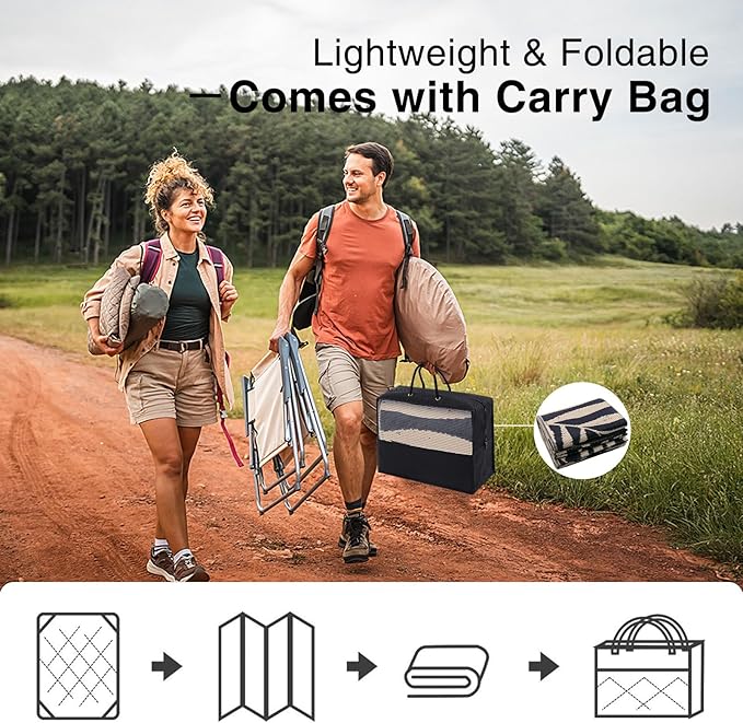 OLANLY Waterproof Outdoor Rug 5x8 ft, Reversible Outdoor Plastic Straw Rug with Leaf Pattern, RV Mat, Indoor Outdoor Carpet for Patio, Camping, Balcony, Deck, Backyard, Black & Beige