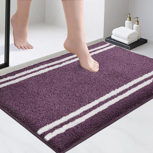 PURRUGS Bathroom Rug Non-Slip Machine Washable 24" x 36", Super Absorbent and Quick Dry Shaggy Microfiber Bath Mat, Extra Soft and Plush Bath Rug for Bathtub, Shower and Sink, Purple