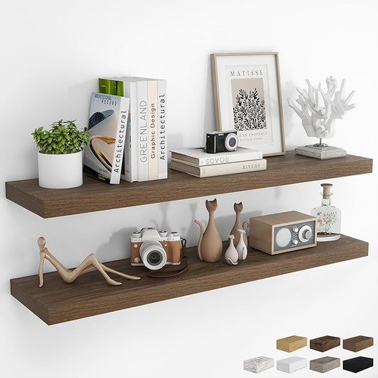RICHFOCUS 48Inch Floating Shelves for Wall 2 Pack Shelves for Bedroom|Kitchen|Bathroom Wall Mounted Rustic Wood Floating Shelf with Invisible Brackets for Books|Storage|Decor, Walnut