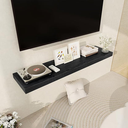 Black Floating Shelves 48 Inch Long, 12 Inch Deep Floating Shelves for Wall, 48 x 12 Large Wall Shelves for Home Storage & Display, 2" Thicked Floating Shelf for Bedroom, Living Room, 1 Pack