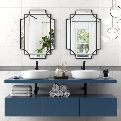 Bathroom Mirror for Wall Black Farmhouse Wall Vanity Mirror for Over Sink Wood Framed Beveled Mirrors Deco（20 * 28IN/Black）
