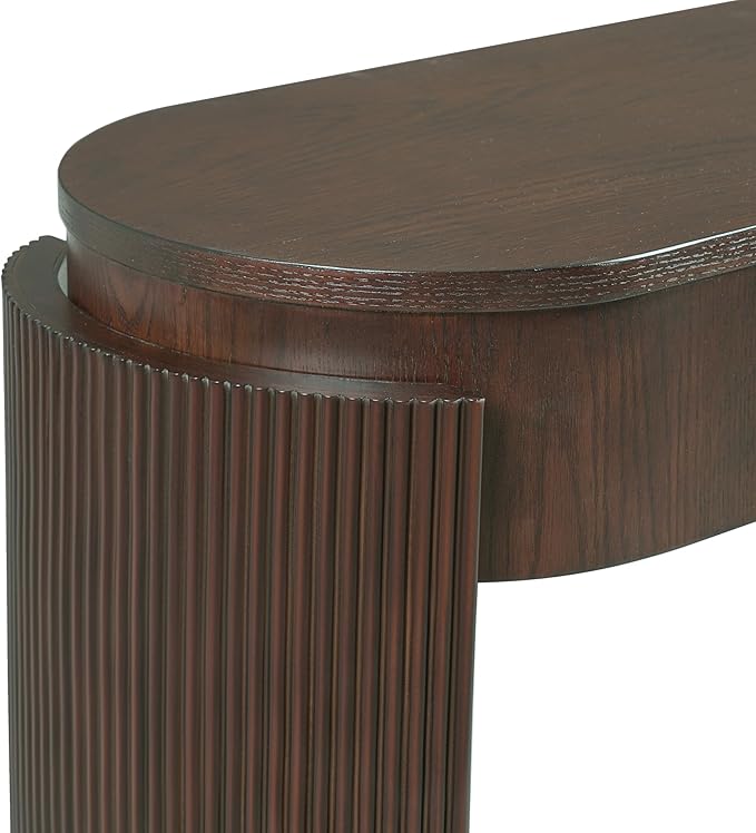 55" Sofa Table with Oval Top and 2 Drawers, Entryway Console Table with Fluted Design for Hallway,Foyer,Entry and Living Room (Fully Assembled-Espresso)