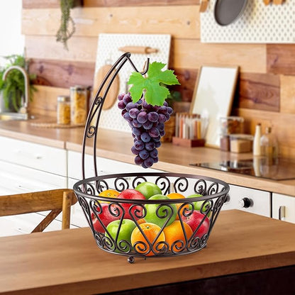 SimpleHouseware Fruit Basket Bowl with Banana Tree Hanger, Bronze