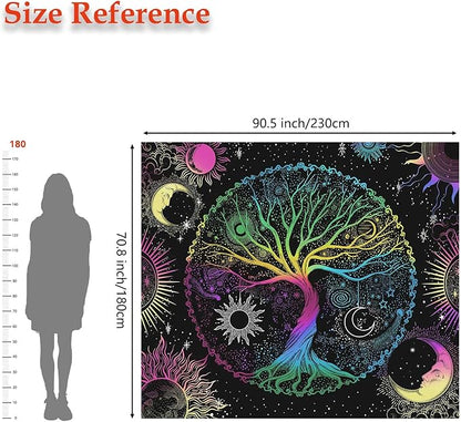 AACKart Blacklight Tapestry for Bedroom - Spiritual Tree of Life Wall Tapestry Glow in the Dark Wall Hanging 90.5 x 70.8 inches