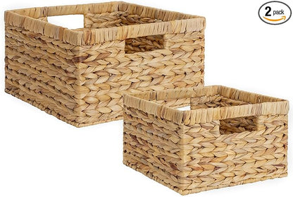 StorageWorks Wicker Storage Basket, Large and Small Baskets, Water Hyacinth Basket for Organizing, Decorative Water Hyacinth Storage Baskets, Set of 2